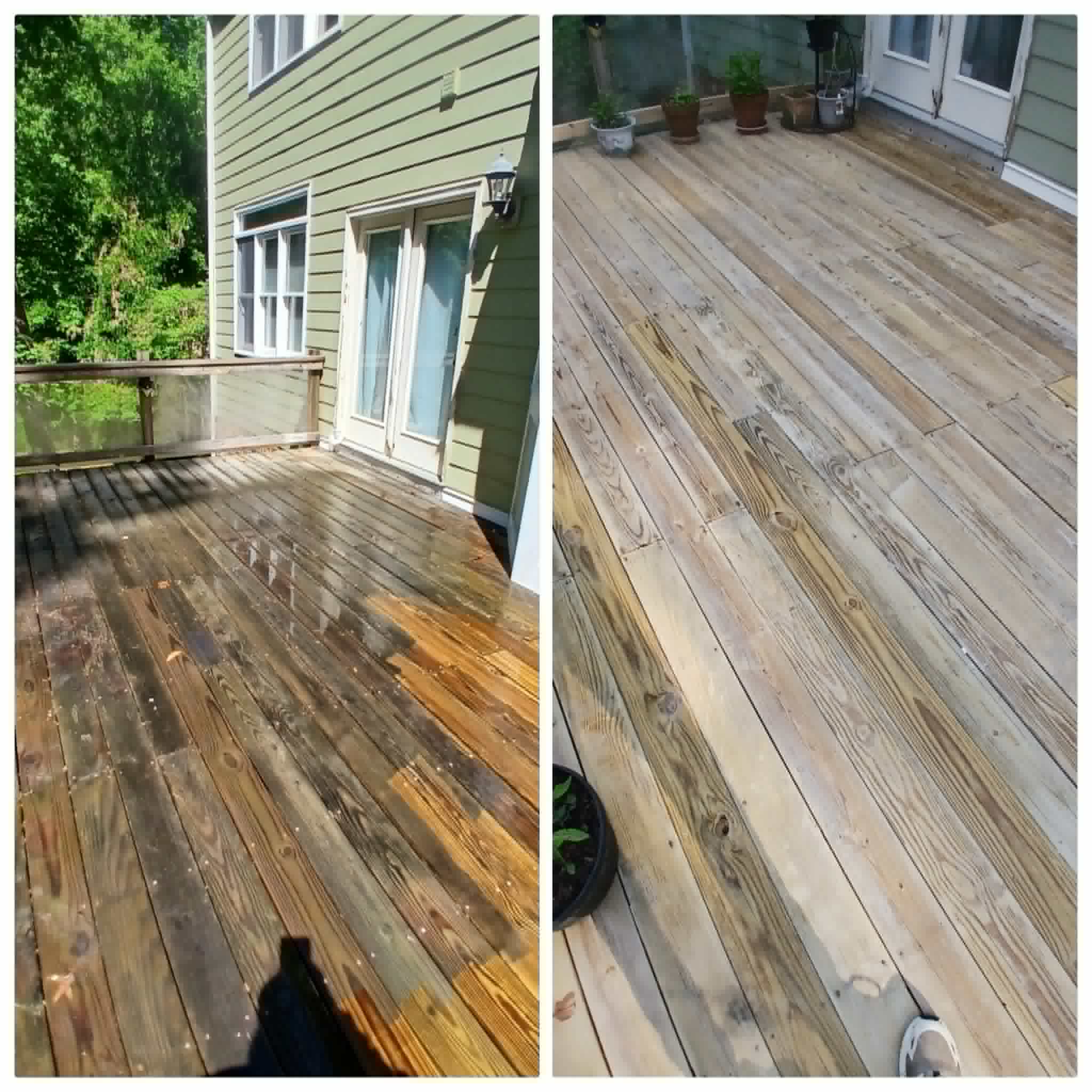 Deck renewal before and after — Dynamite Cleaning Services